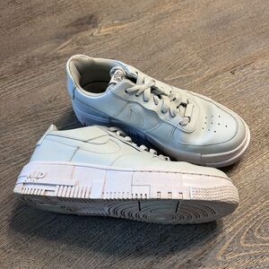 Nike Air Force 1 pixel ghost aqua  Sneakers with Chunky Sole and Leather Upper.